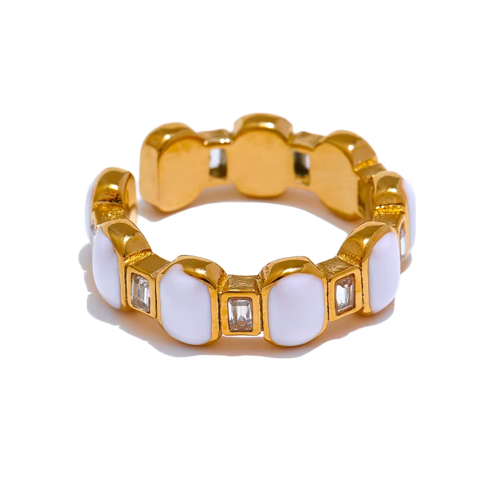 Yhpup – bague en émail blanc pour femmes, Zircon cubique, couleur or, en acier inoxydable, élégante,