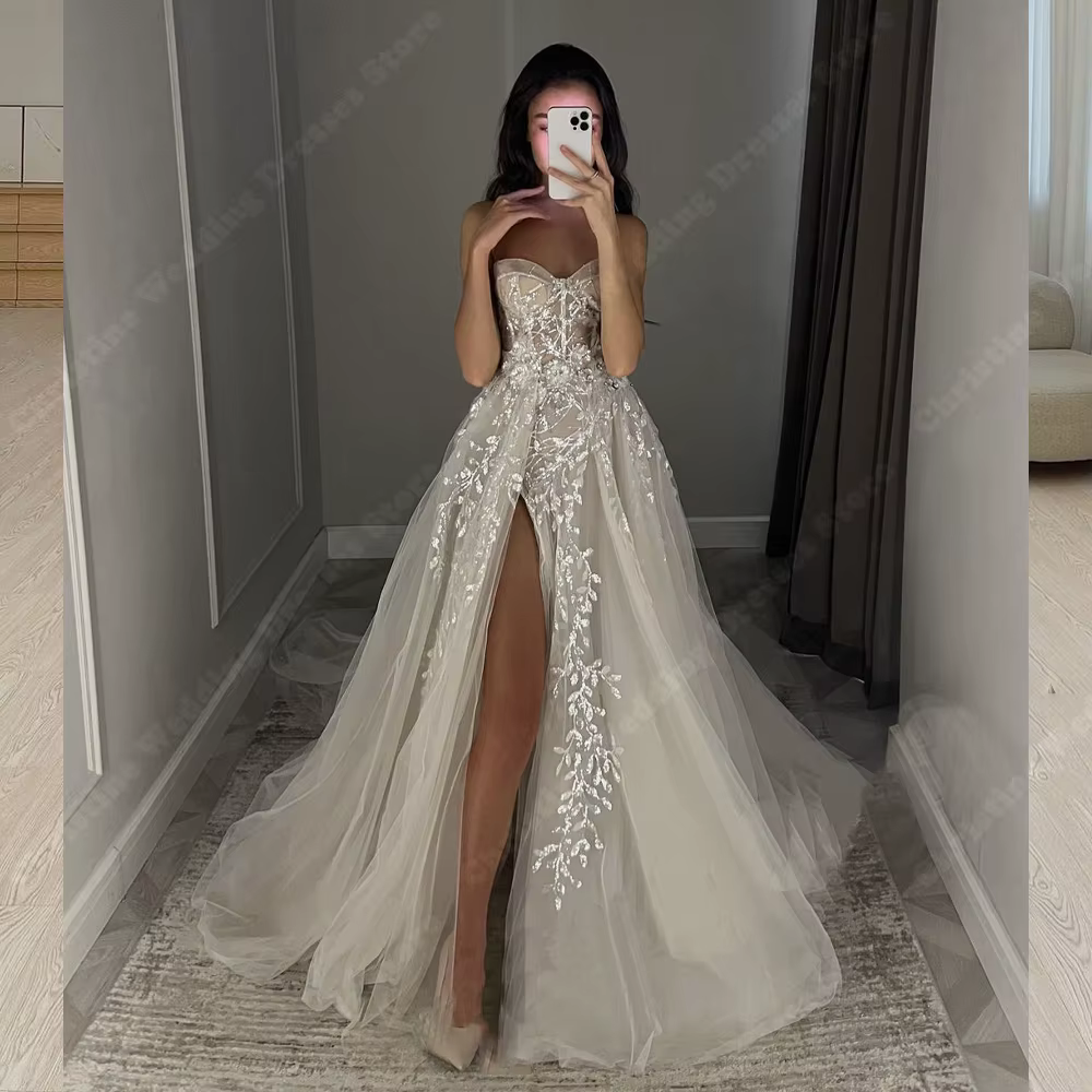 Robe de mariée vintage en tulle, sexy, dos nu, pour les patients, élégante, fourche haute, A-ligne, 
