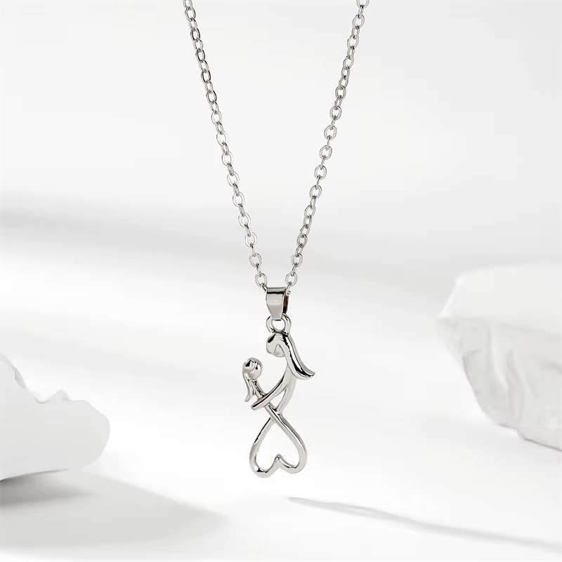 Collier de famille pour maman, fille et fils, chaîne de clavicule, pendentif de couleur argent, bijo