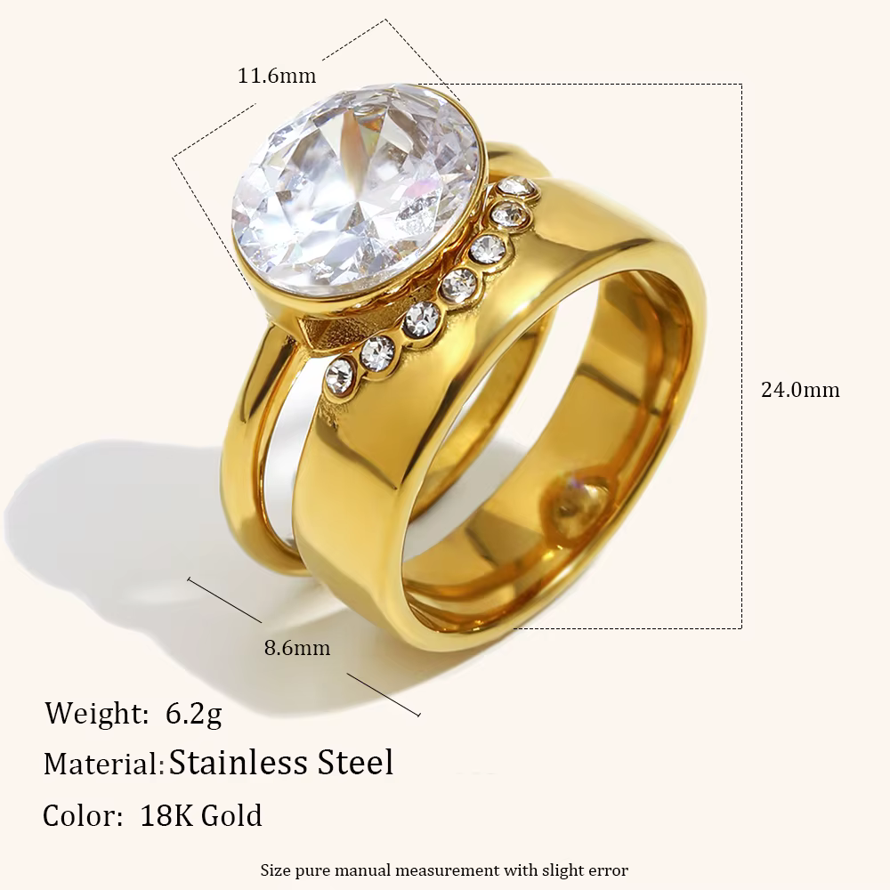 La. Muses – Double anneau ovale en Zircon pour femmes, anneau empilé en acier inoxydable, plaqué or 