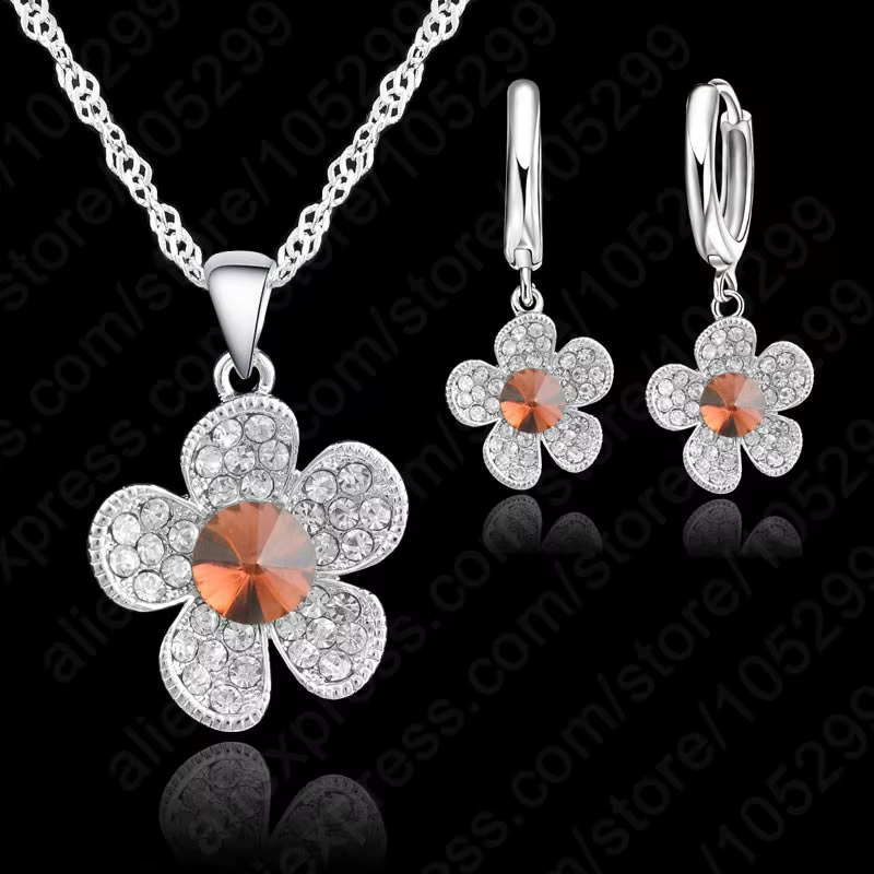 Ensembles de bijoux en argent regardé 925 pour femmes, fleurs de paupières, pavé complet contre-indi