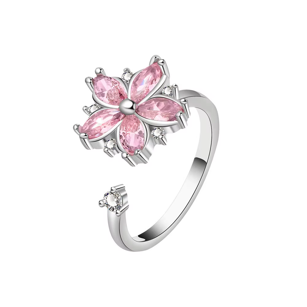 Anti-Stress métal cuivre rose fleurs femmes bagues bijoux tournesol cristal anxiété filature Bague f