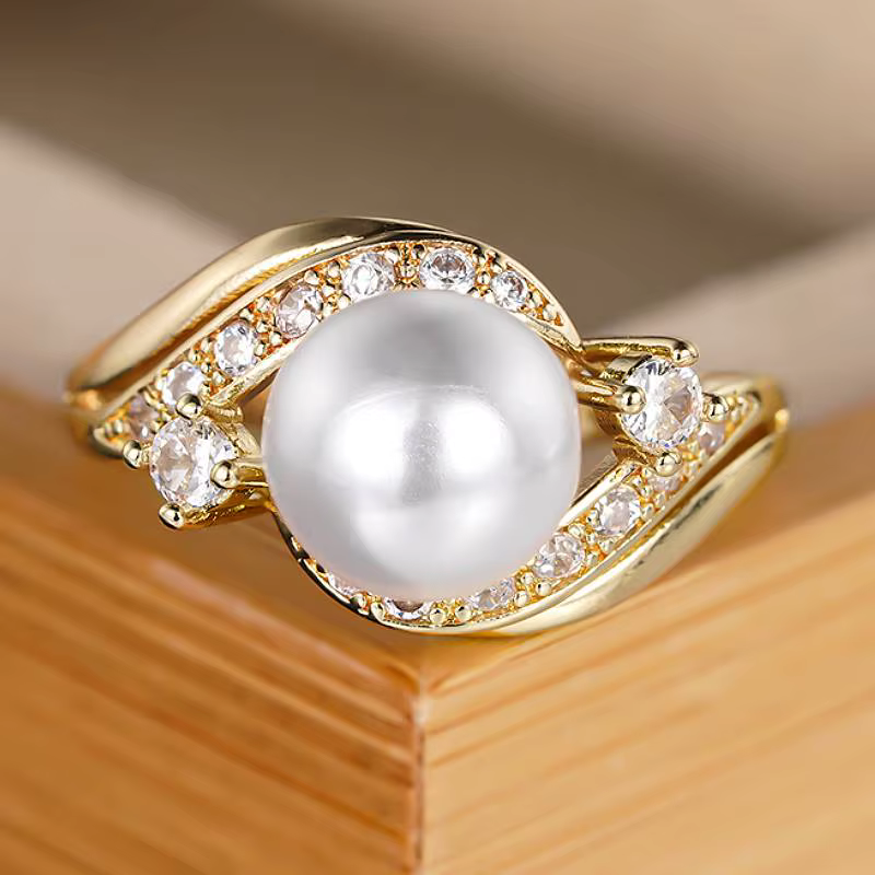 Huitan – bague élégante pour femmes, couleur or, imitation perle, accessoires de fête de luxe, Desig