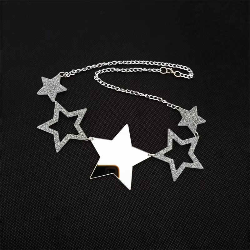 KUGUYS-Collier avec pendentif étoiles en acrylique miroir pour femme, accessoires de bijoux à la mod