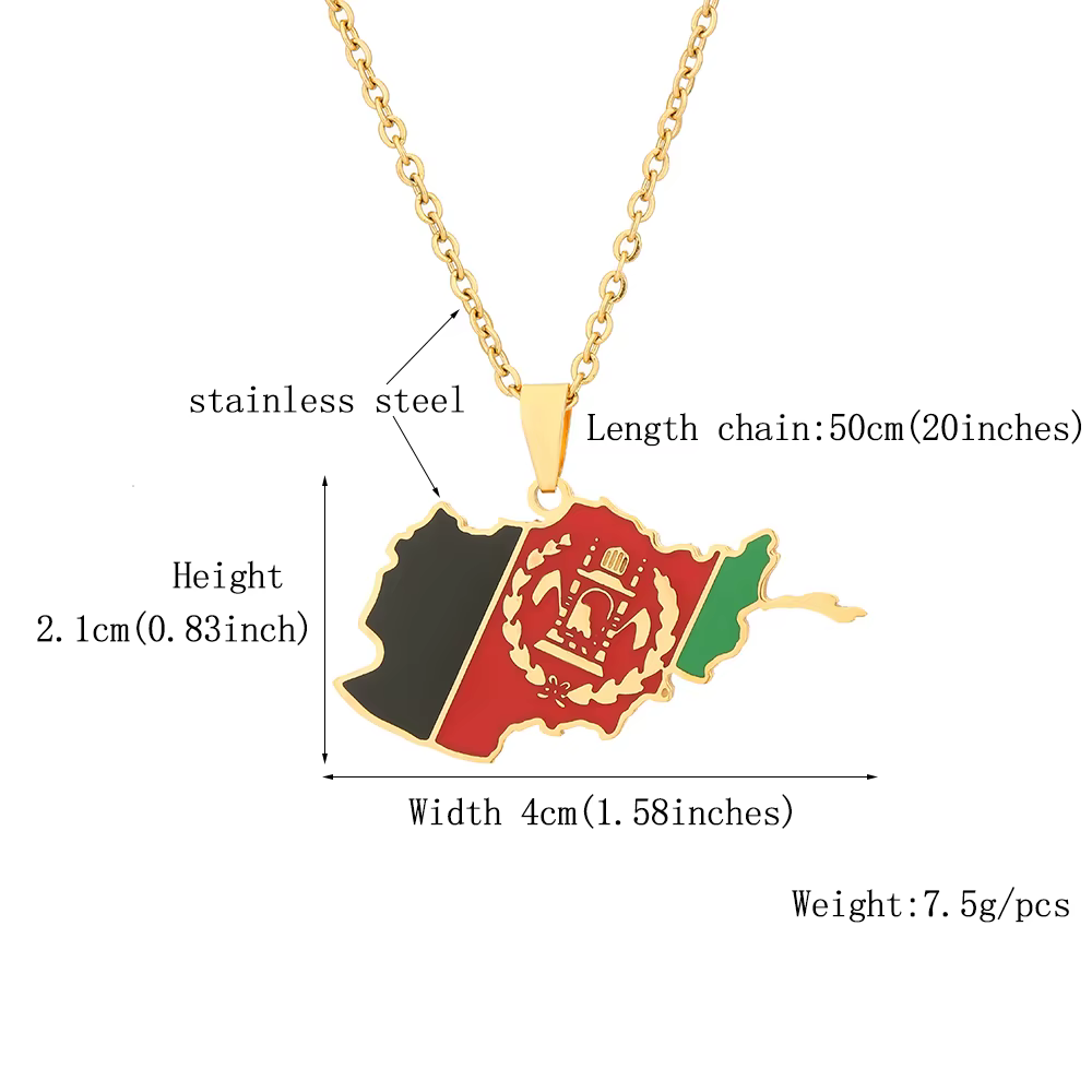 Collier pendentif drapeau carte d'Afghanistan, en acier inoxydable, couleur or/argent, bijoux afghan