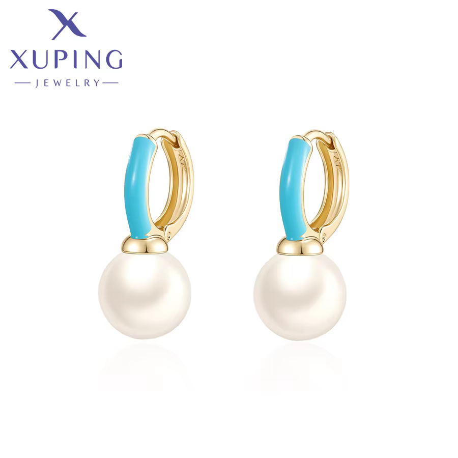 Boucles d'oreilles créoles Xuping Jewelry, nouvelle collection, couleur or clair, imitation perle, p