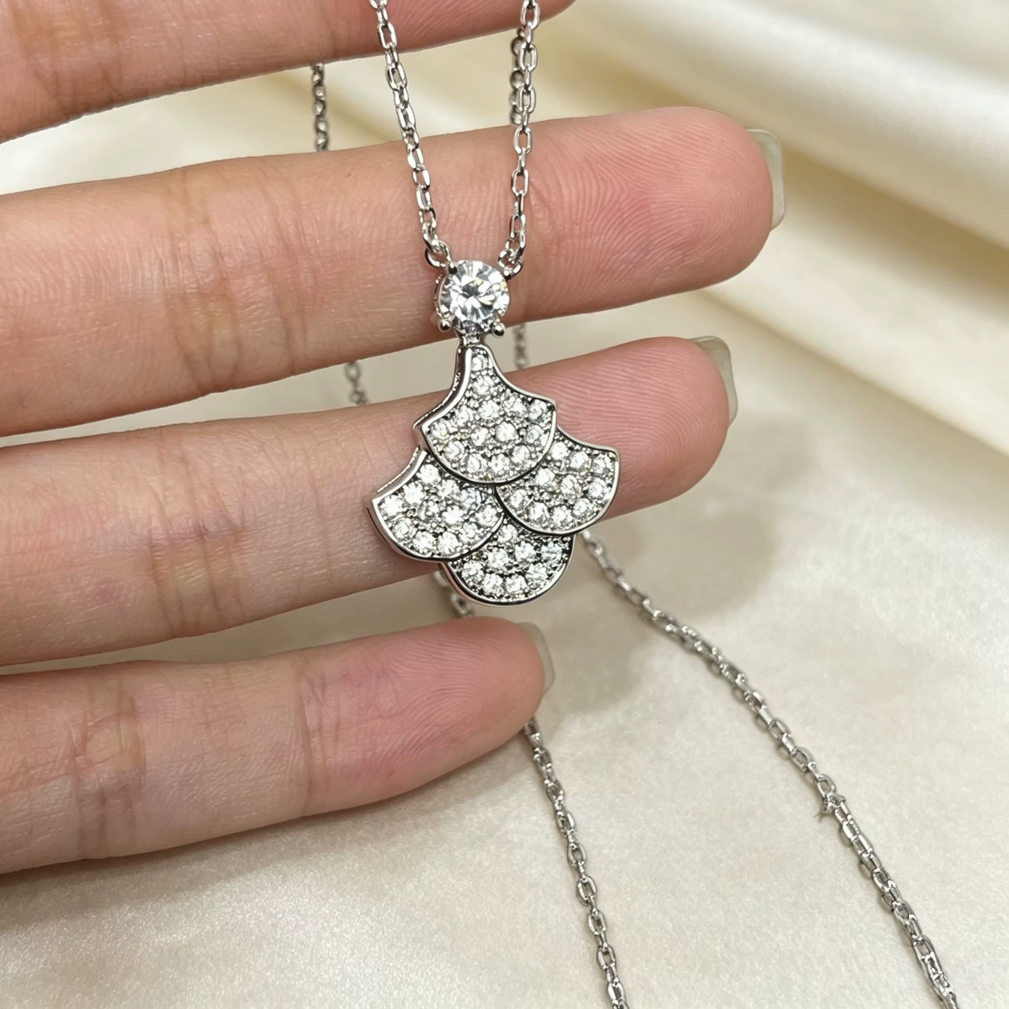 Parure de bijoux pour femme en argent S925, motif éventail, avec zircon 5A étincelant, comprenant co