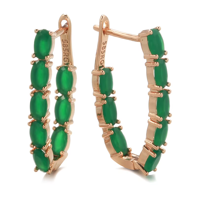 SYOUJYO – boucles d'oreilles longues en Zircon naturel vert pour femmes, couleur or Rose 585, bijoux