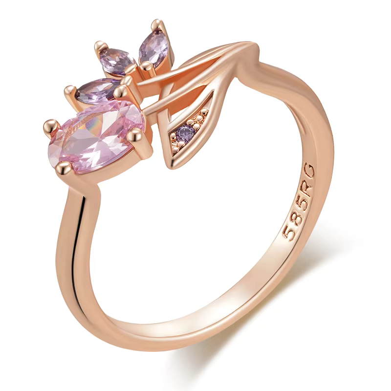 SYOUJYO Vintage 585 couleur or Rose multicolore Zircon pendentif Floral bague de luxe bijoux cadeau 