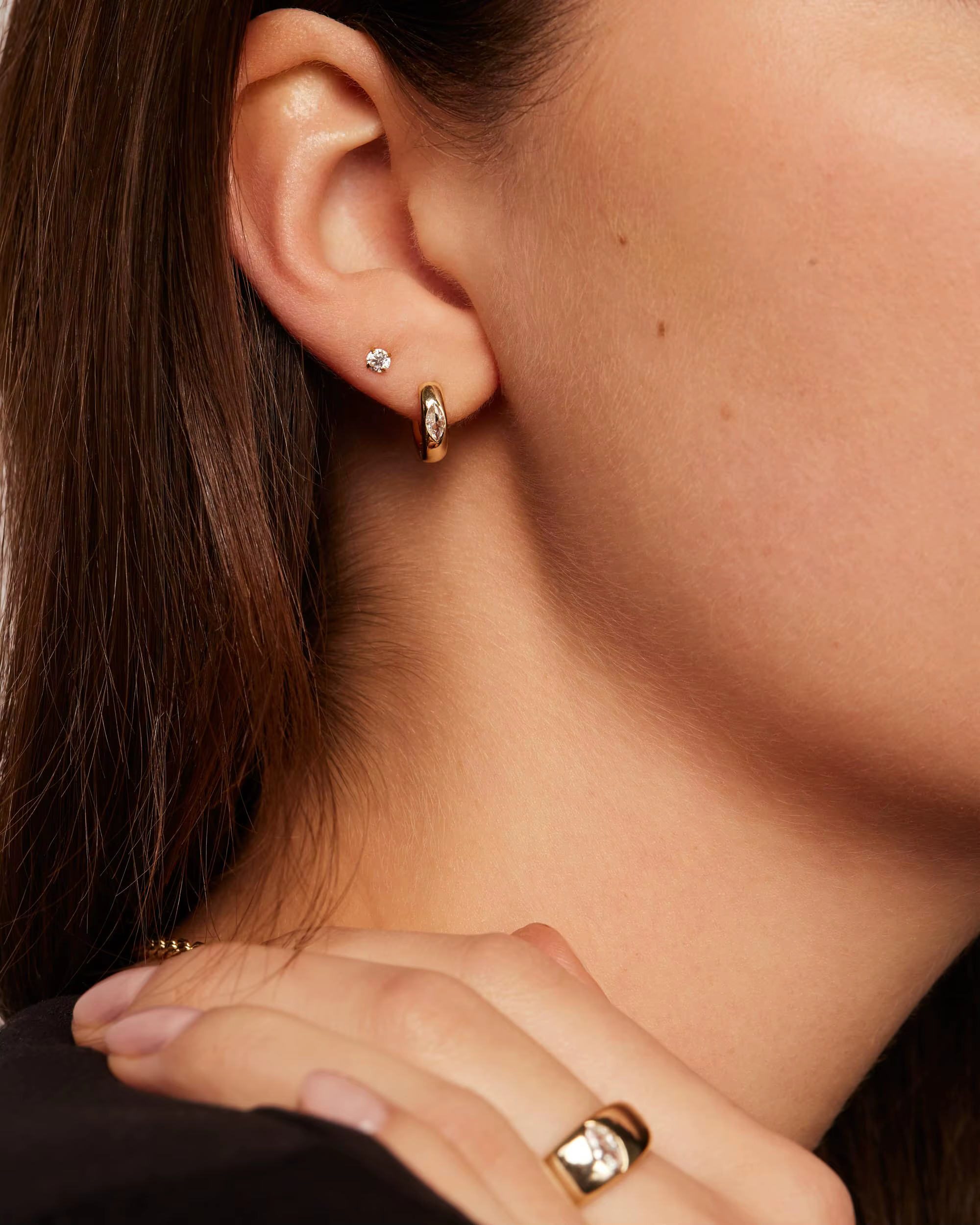 Shevalue – boucles d'oreilles créoles plaquées or 14 carats pour femmes, avec poteaux en argent Ster