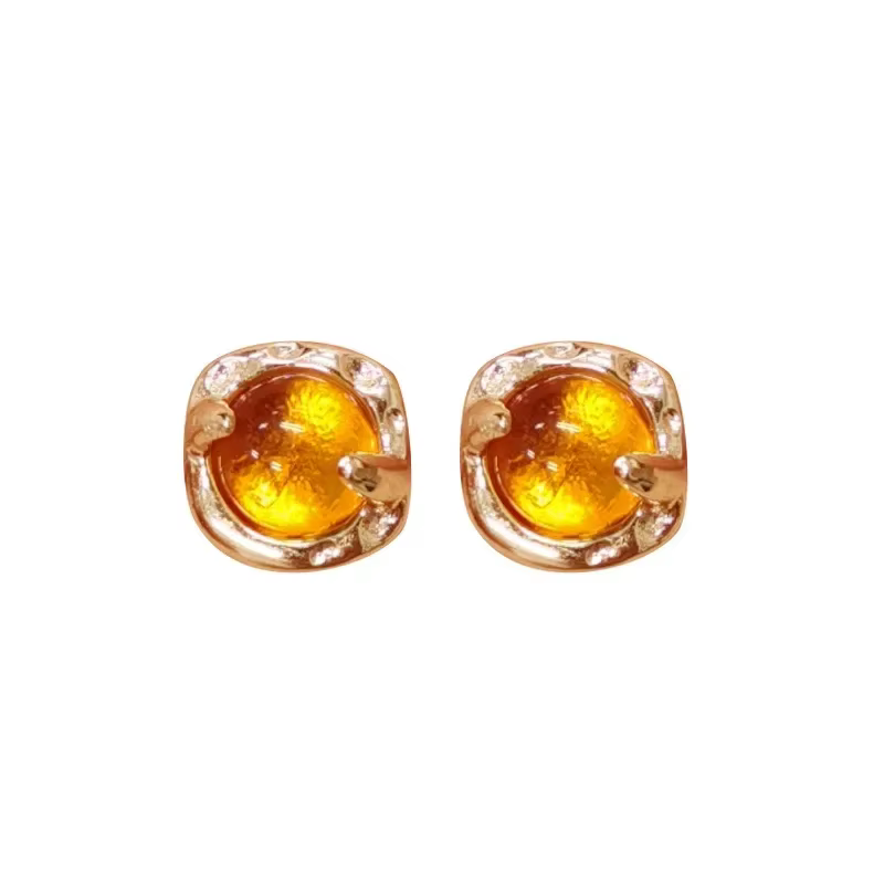 Boucles d'oreilles clous circulaires irrégulières couleur or ambre pour femmes, bijoux de mode géomé