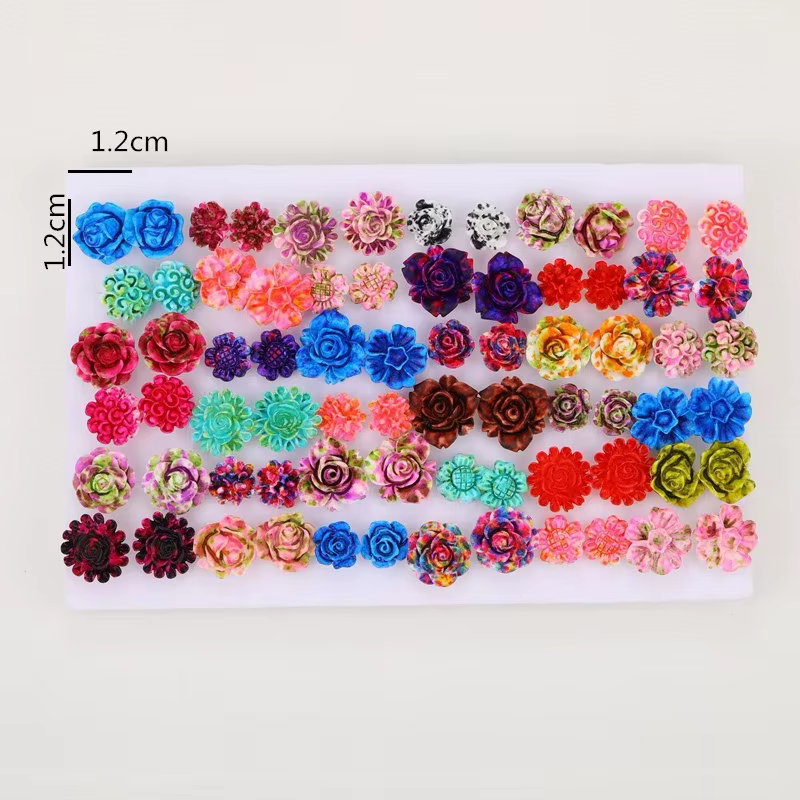 Doux 36 paires résine fleur douce boucles d'oreilles ensemble clous d'oreilles ensemble filles Rose 