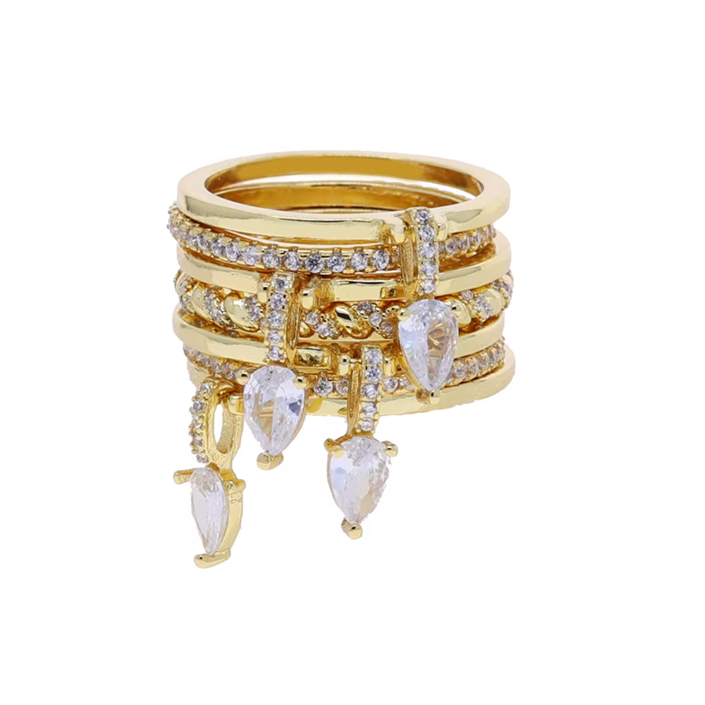 Bague de fiançailles empilable en forme de goutte d'eau pour femmes, 7 pièces, Micro pavé glacé 5A C