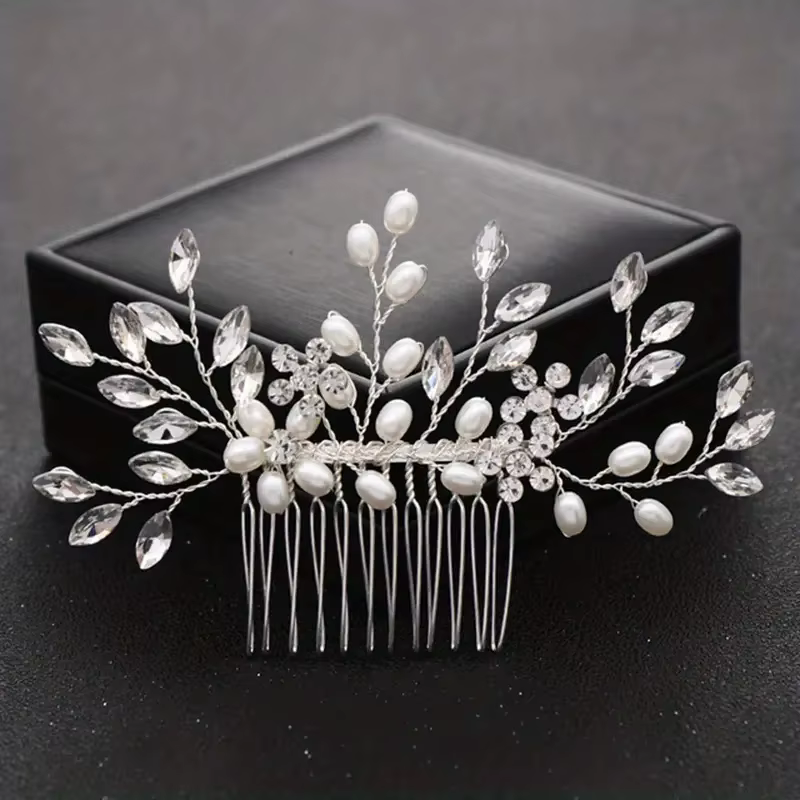 Peigne à cheveux de mariée, couvre-chef de mariage, peigne à cheveux doré et argenté, fausse perle, 