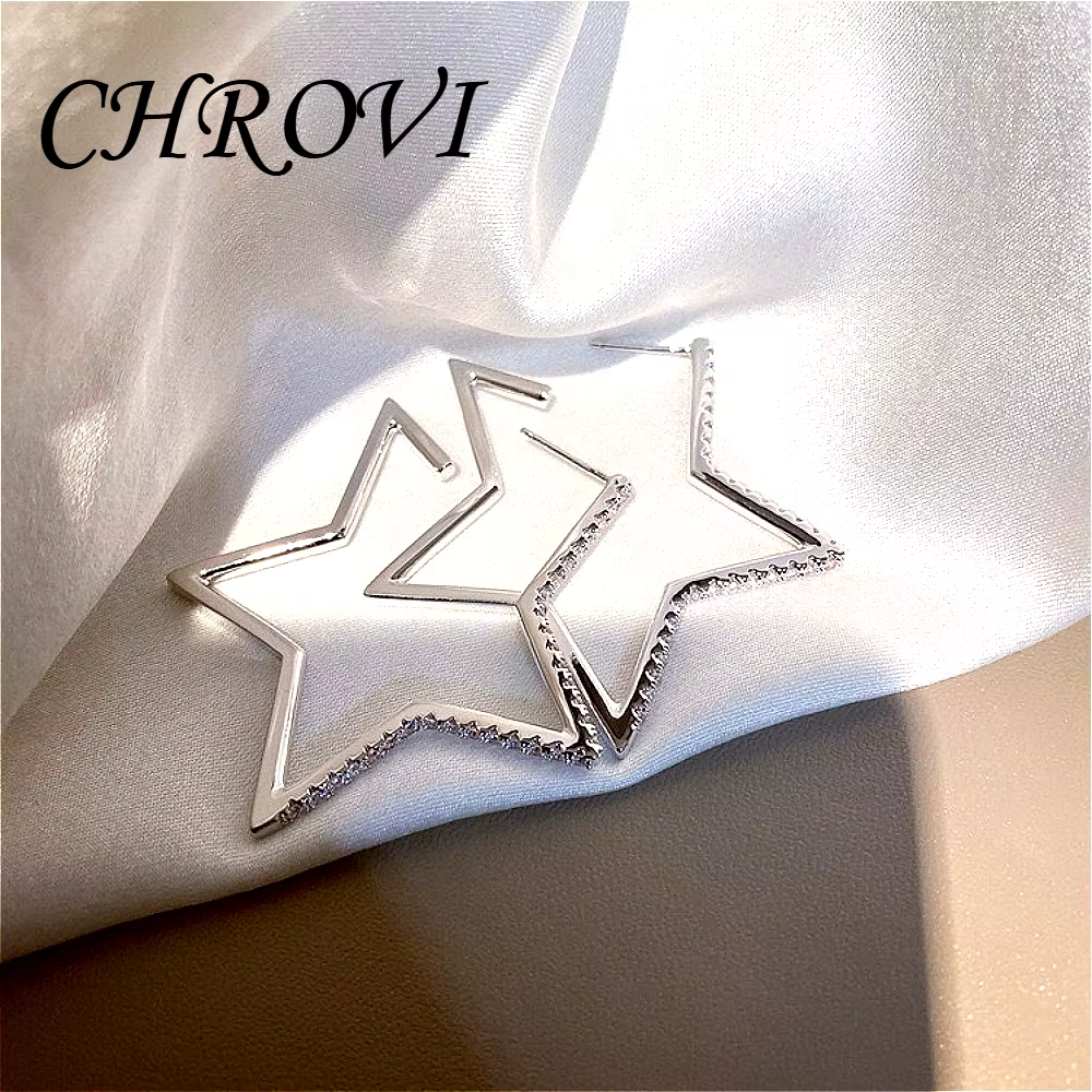Boucles d'oreilles tendance en argent sterling 925, grandes et polyvalentes pour femmes - Étoile à c