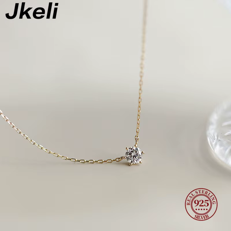 Jkeli – collier en argent Sterling 925 plaqué or 18 carats, chaîne de clavicule en Zircon scintillan