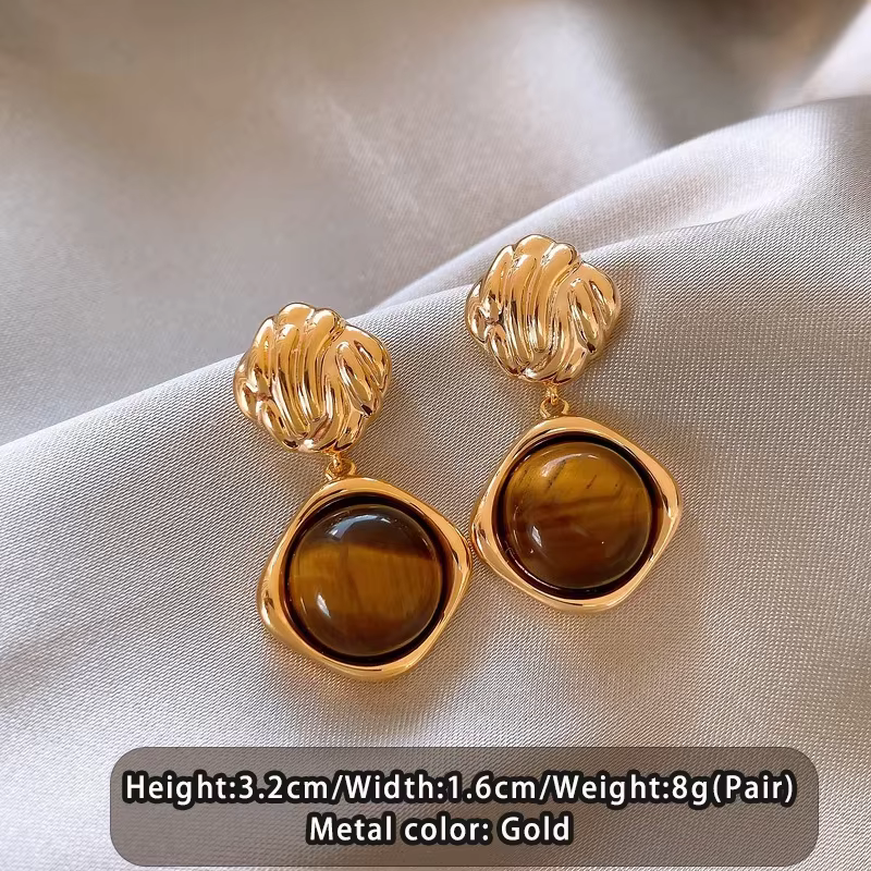 Maillard Design-Boucles d'oreilles rondes en pierre d'oeil de tigre pour filles gothiques, pendentif