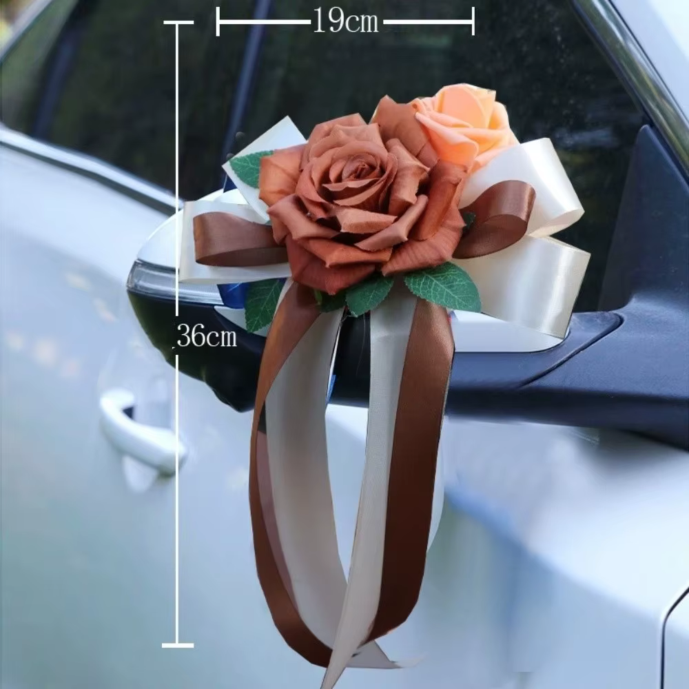 Décoration de voiture de mariage rétro avec nœud, fleur artificielle de luxe pour rétroviseur, desig