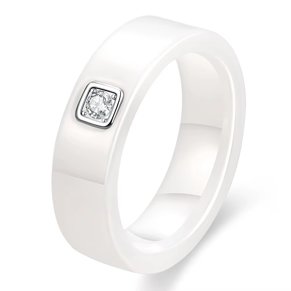 Bagues en céramique noir/blanc pour femmes, 6mm, Zircon cubique éblouissant, bague de fiançailles en