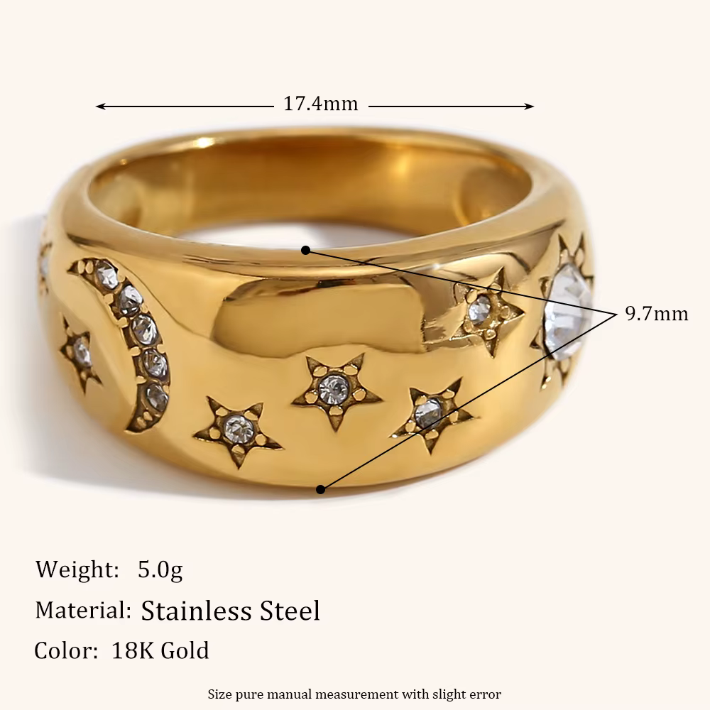 La.Muses rétro étoile lune bague en acier inoxydable bijoux élégant métal céleste femmes bague joyer