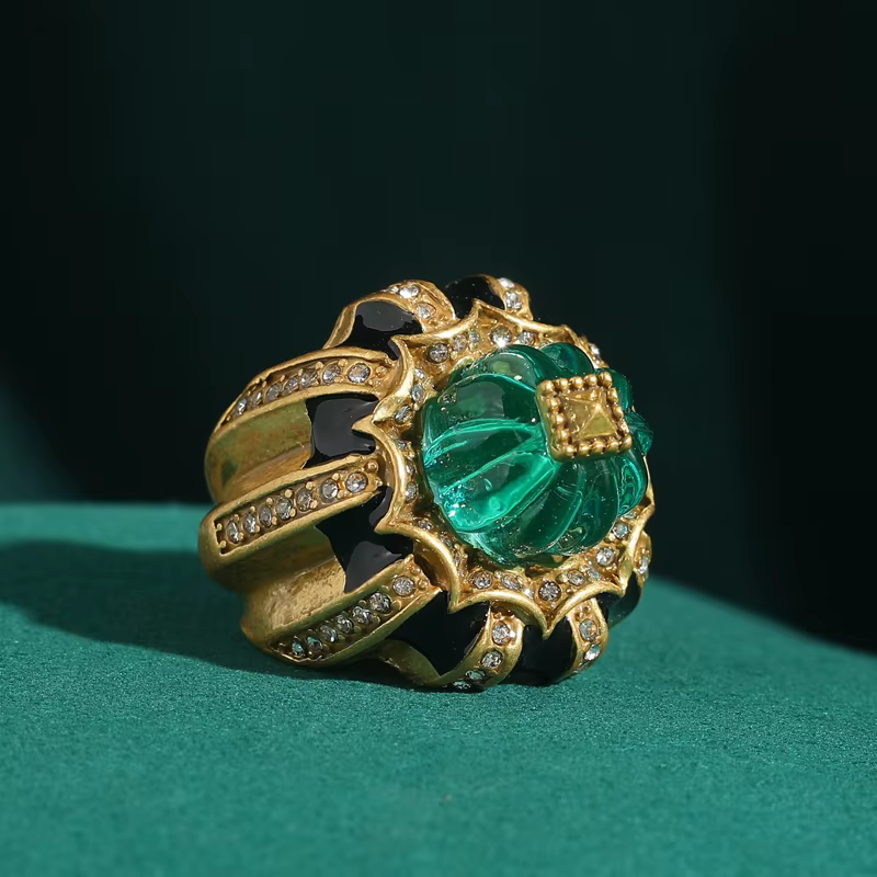 Bagues Vintage en cristal bleu citrouille, bijoux à doigts ouverts, goutte d'huile noire, accessoire