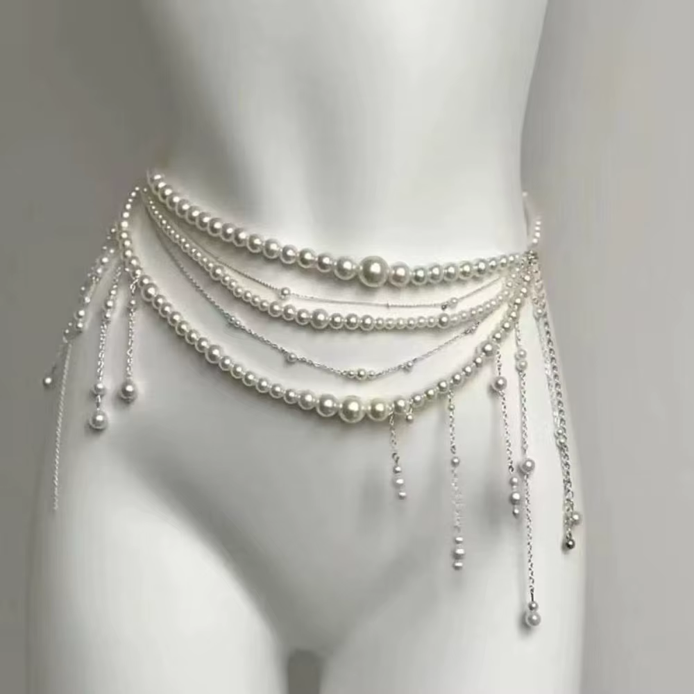 Chaînes de taille en perles rétro pour femmes, élégantes, multicouches, ceinture à pampilles, bijoux