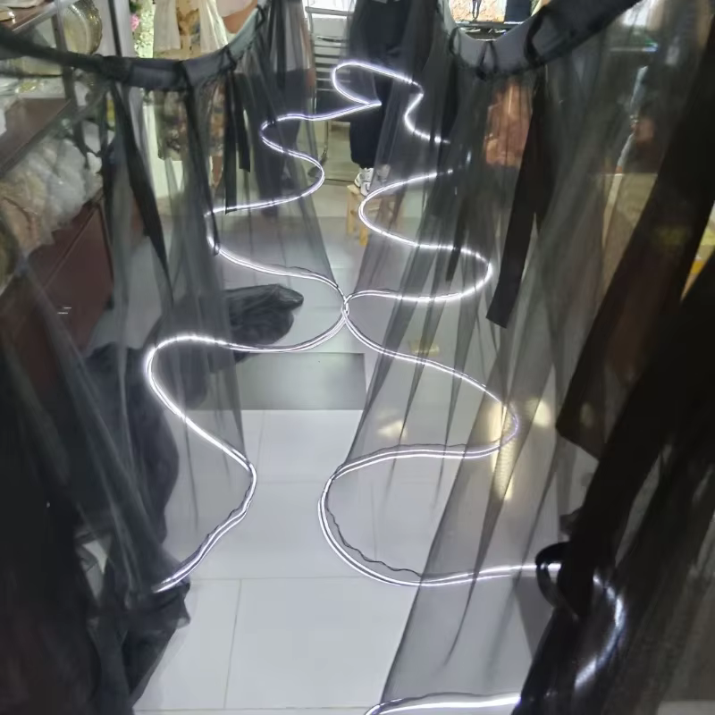 Rideau de gaze ondulé avec décoration de plafond, 10 M, avec ficelle lumineuse, pour mariage, événem
