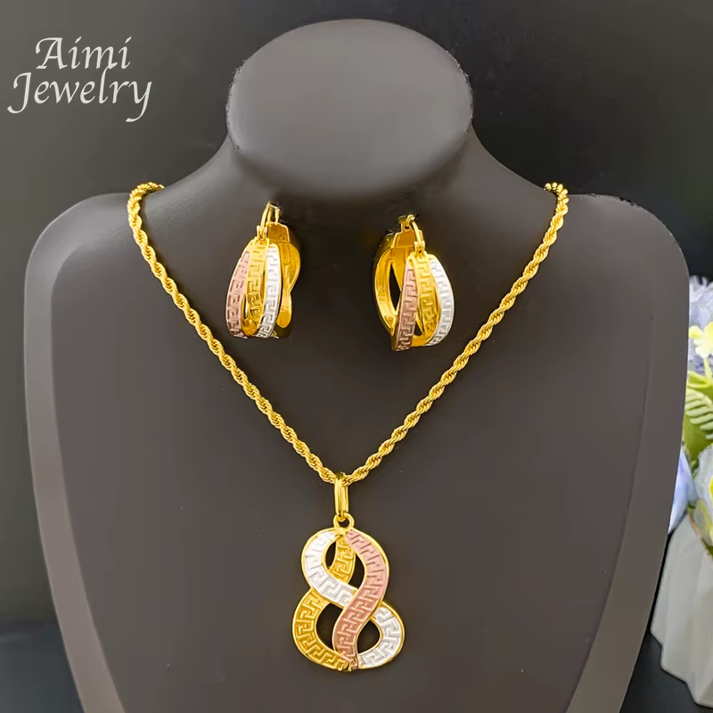 Ensemble de bijoux plaqués or 18 carats, usage quotidien, dubaï, boucles d'oreilles de luxe, collier
