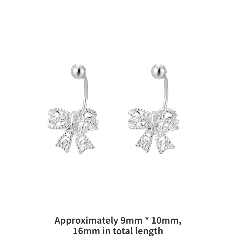 Boucles d'oreilles clous en argent avec nœud cœur ajouré en dentelle et boucle à vis, pour femme, bi