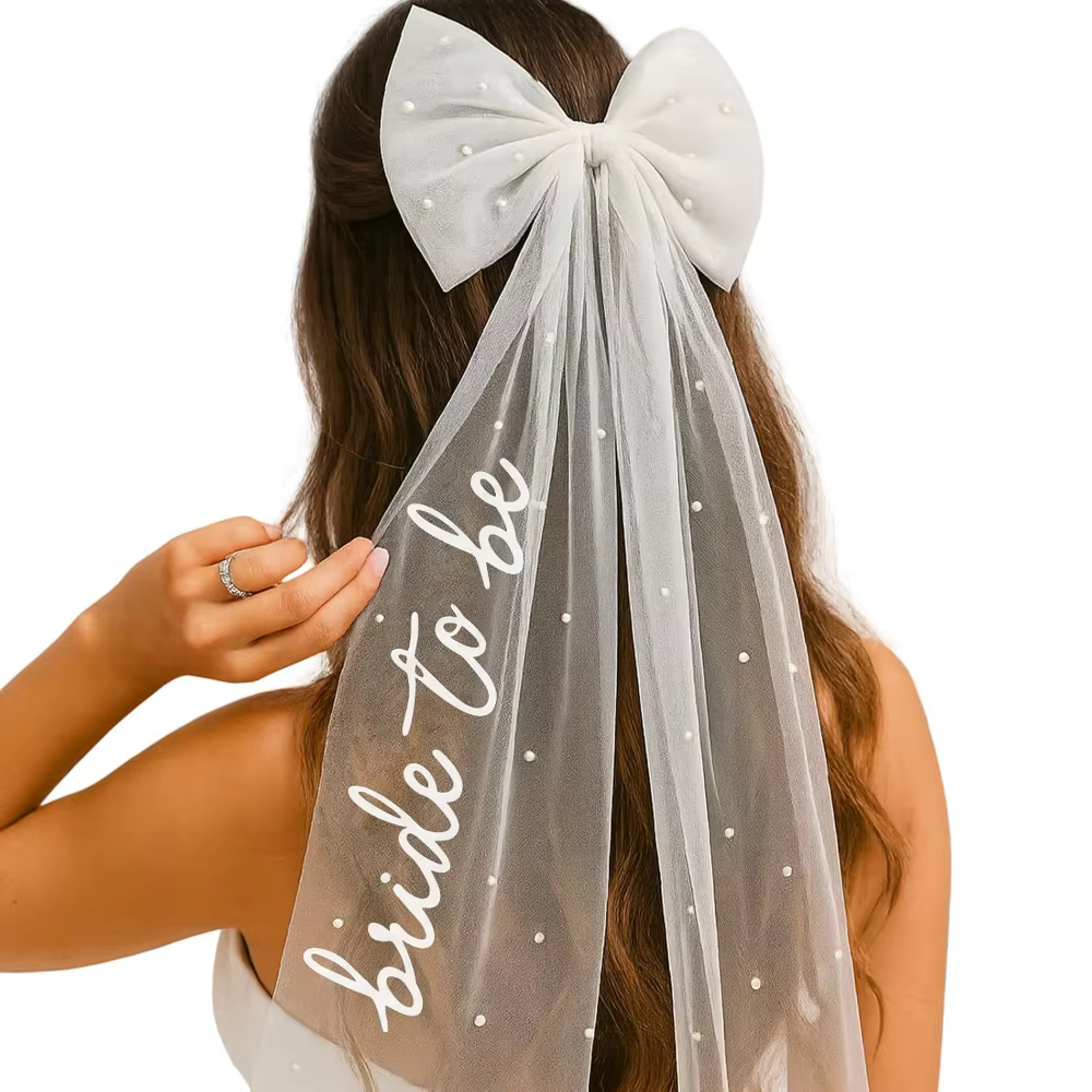 Voile de mariée avec nœud et perles, pince à cheveux avec voile pour enterrement de vie de jeune fil