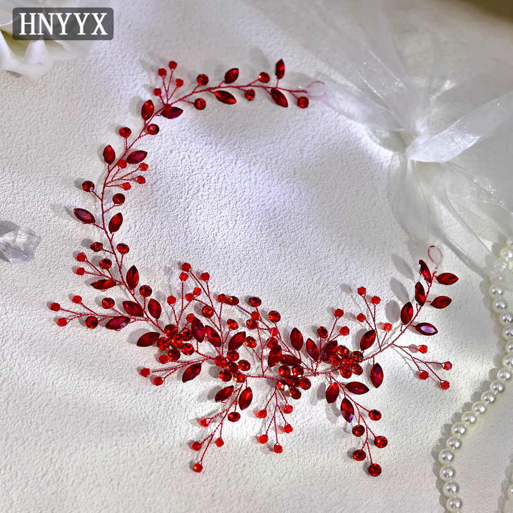 HNYYX-Pièces de sauna en biscuits rouge pour femmes, accessoires pour cheveux de mariée, fleur en cr