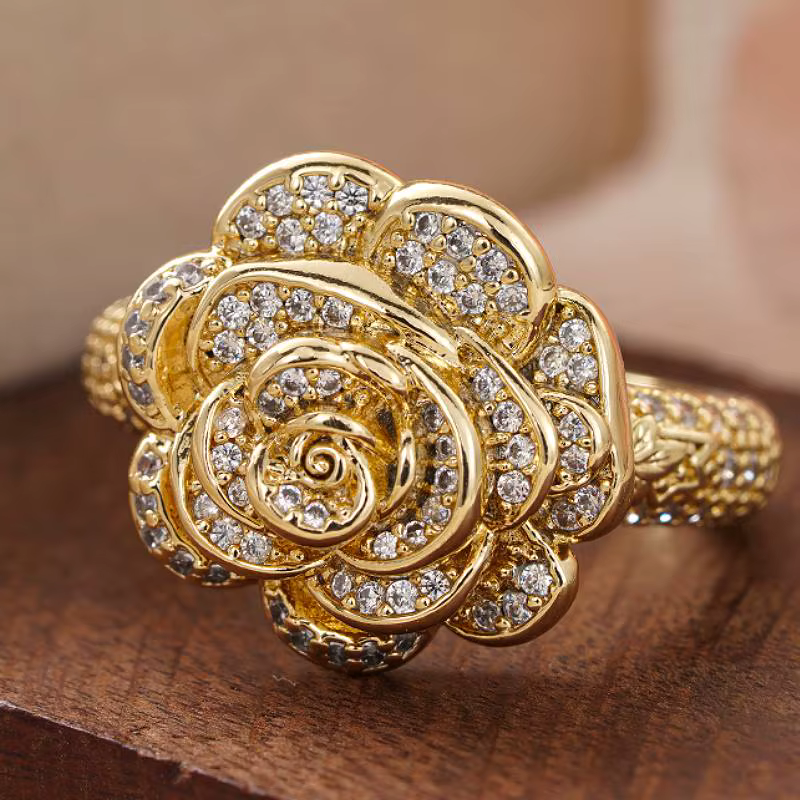 Bague pour femme Huitan, motif floral esthétique, couleur or, luxe, mariage, fiançailles, tendance, 