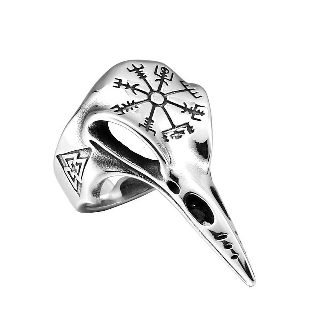 Bague gothique Vintage Odin corbeau crâne pour hommes et femmes, Punk, en acier inoxydable, boussole