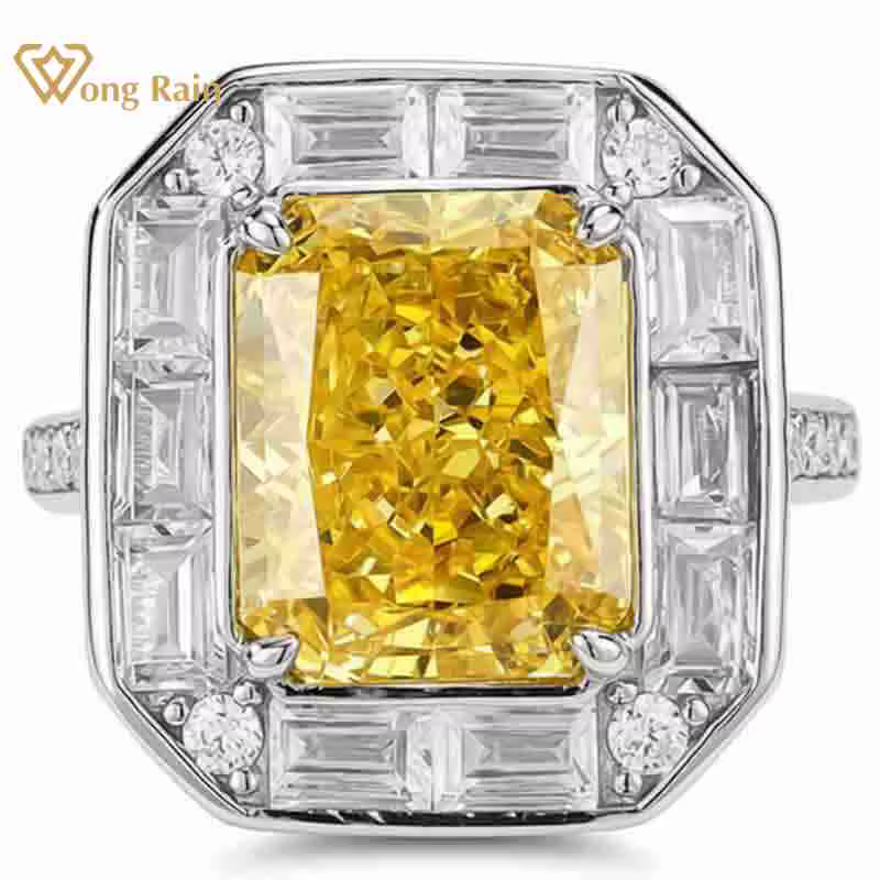 Wong Rain – bague vintage en argent sterling 925, 8x10 mm, saphir de laboratoire, citrine, diamant à