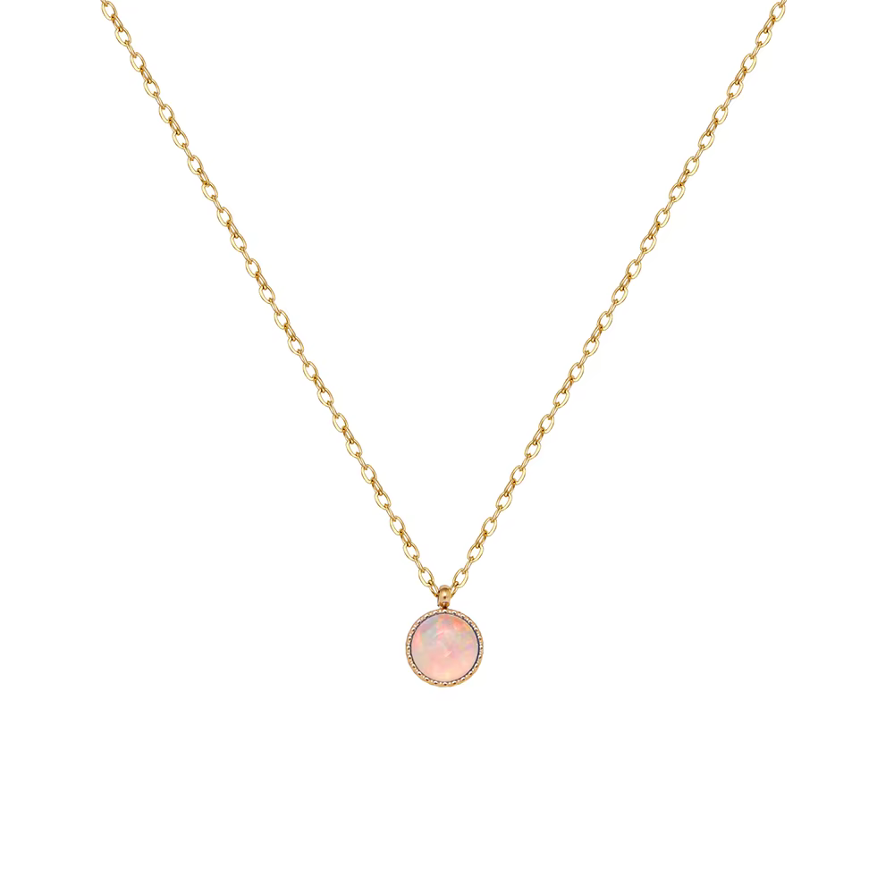 Collier pendentif en acier inoxydable plaqué or 18 carats pour femme, blanc magique, bleu, opale ron