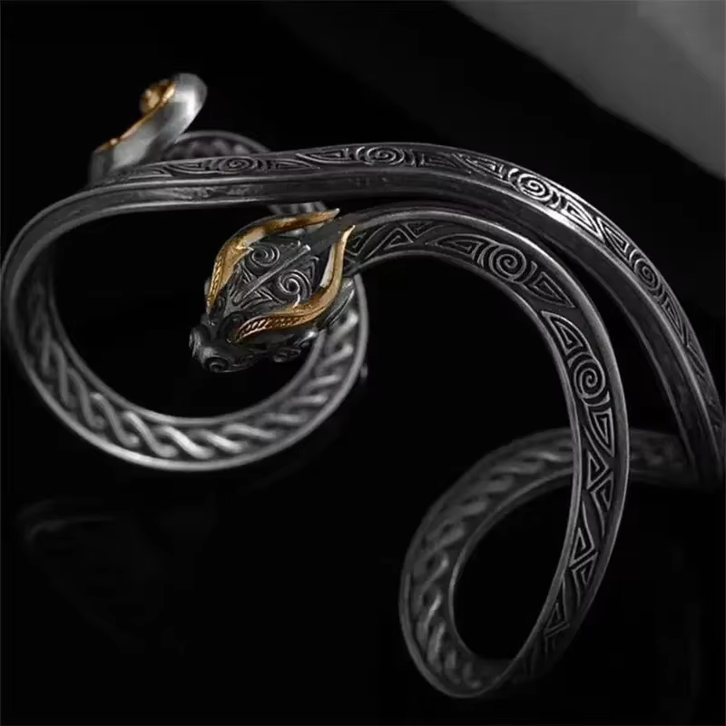 Taiyi Jingpo Pan Sheng Long Deng Ji Boshan Bracelet rétro fait à la main Unique Bracelets ouverts bi
