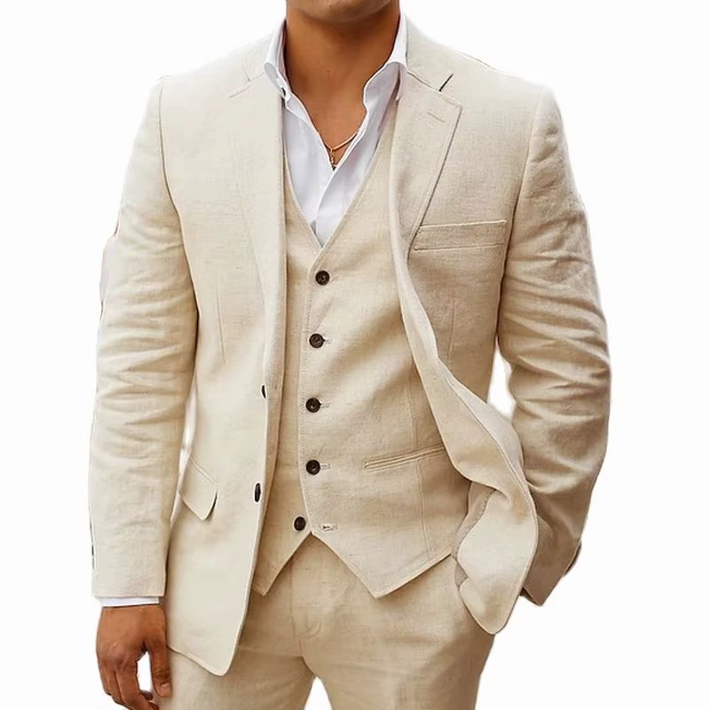 Costume d'été 3 pièces en lin pour hommes, Tuxedos pour marié de mariage, décontracté, plage, person