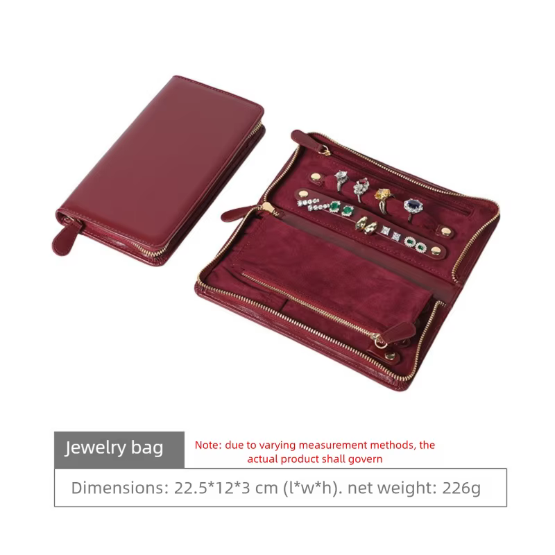 Sac de voyage pour bijoux européens rouge foncé, organisateur de luxe de grande capacité pour bagues