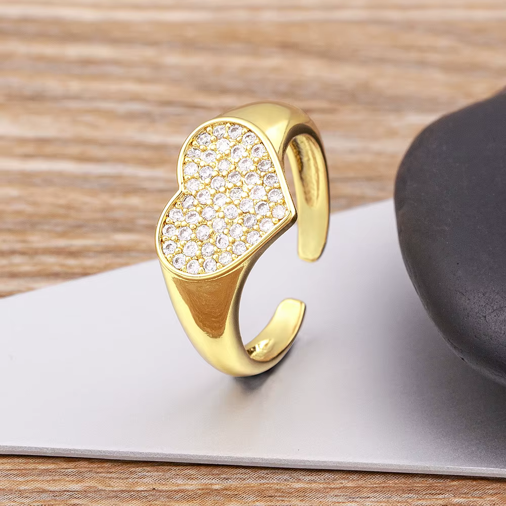 Nidin charme coeur forme incrusté brillant cristal Zircon ouverture réglable bague femmes élégant ba