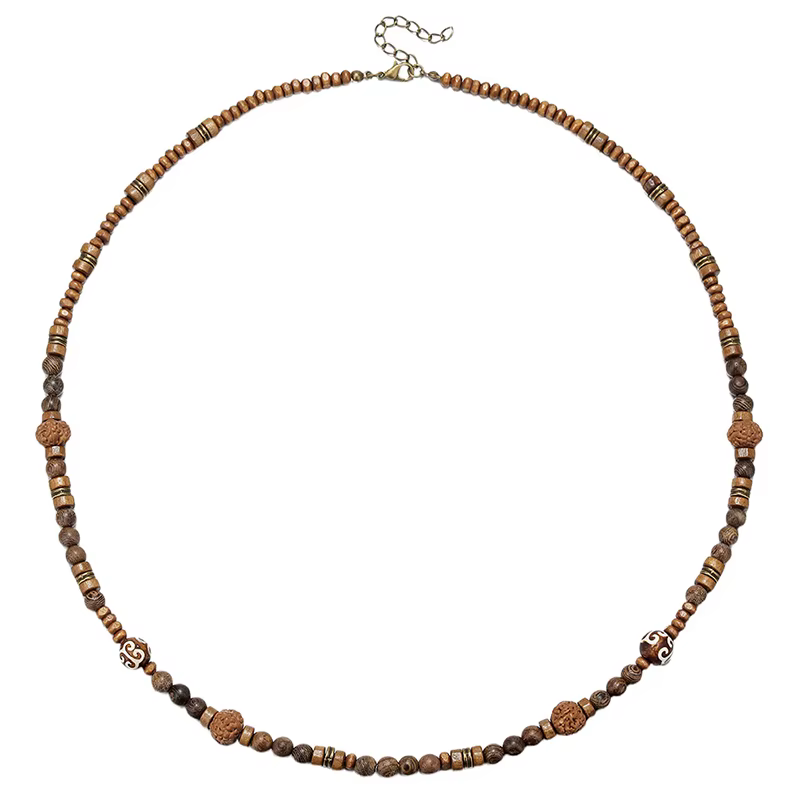Collier de perles en bois pour hommes de style bohème vintage - Bijoux de cou de style long