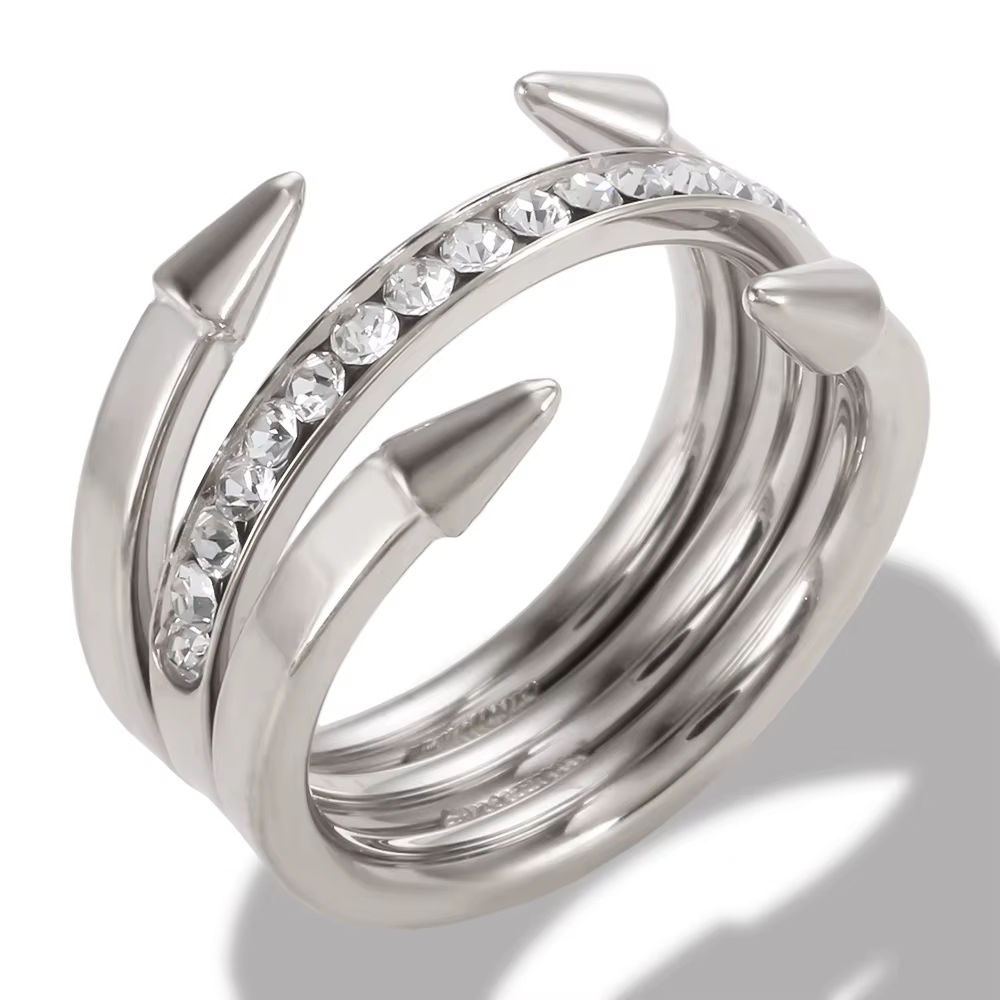 Bague en cristal à ongles ronds pour hommes et femmes, matiques géométriques en métal en acier inoxy
