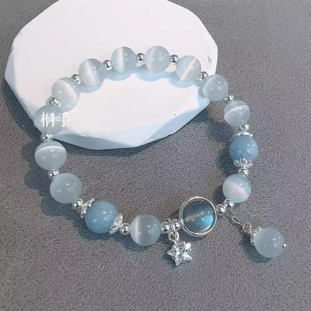 Bracelet à pampilles en chaîne étoile pour femmes, Design de Niche, perles de cristal bleu fantaisie