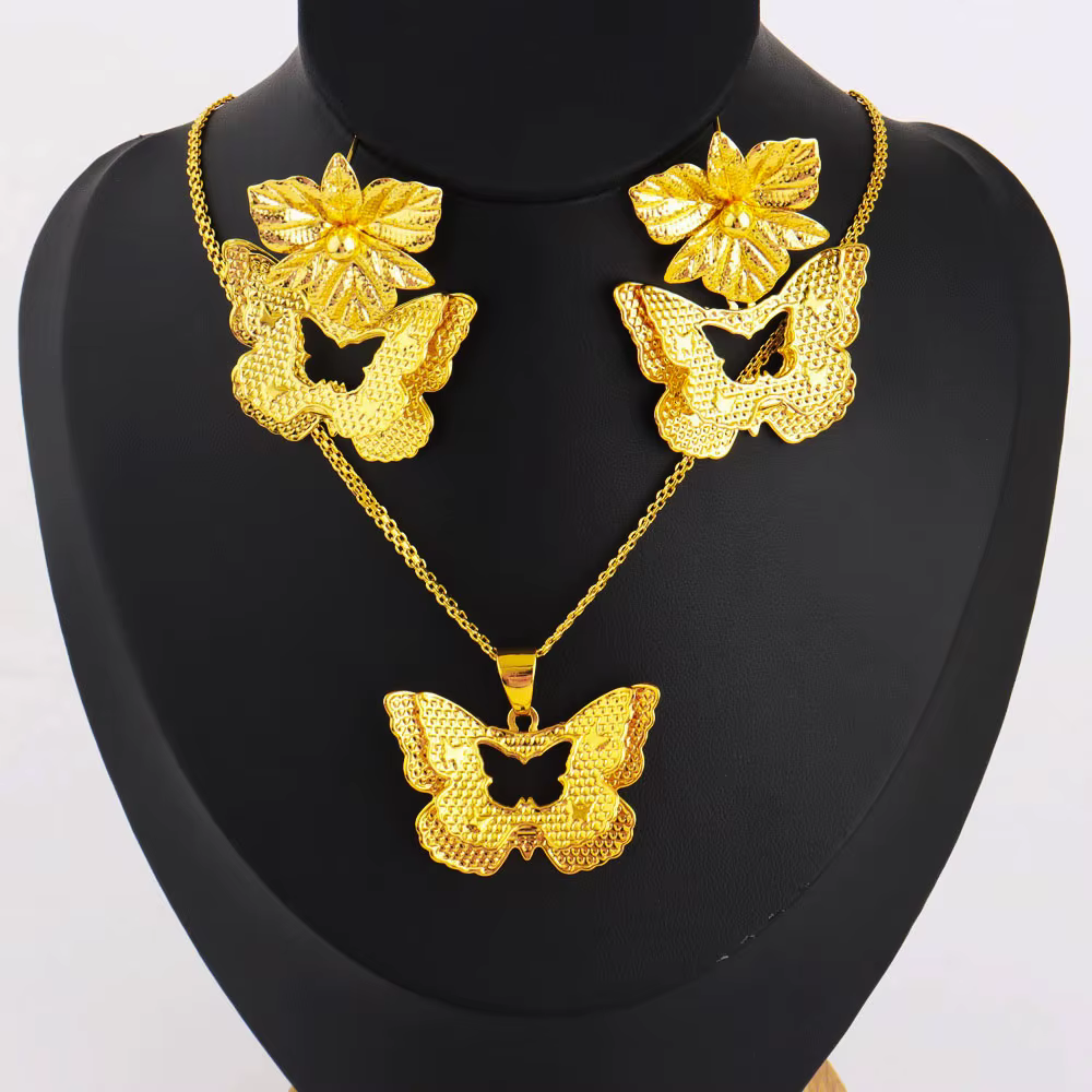 Ensemble de boucles d'oreilles et collier pour femmes, plaqué or, élégant français, pour filles, bij