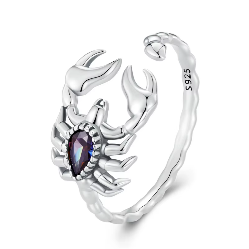WOSTU 925 argent Sterling rétro Scorpion anneaux femmes créatif désert Animal arc-en-ciel mystique c