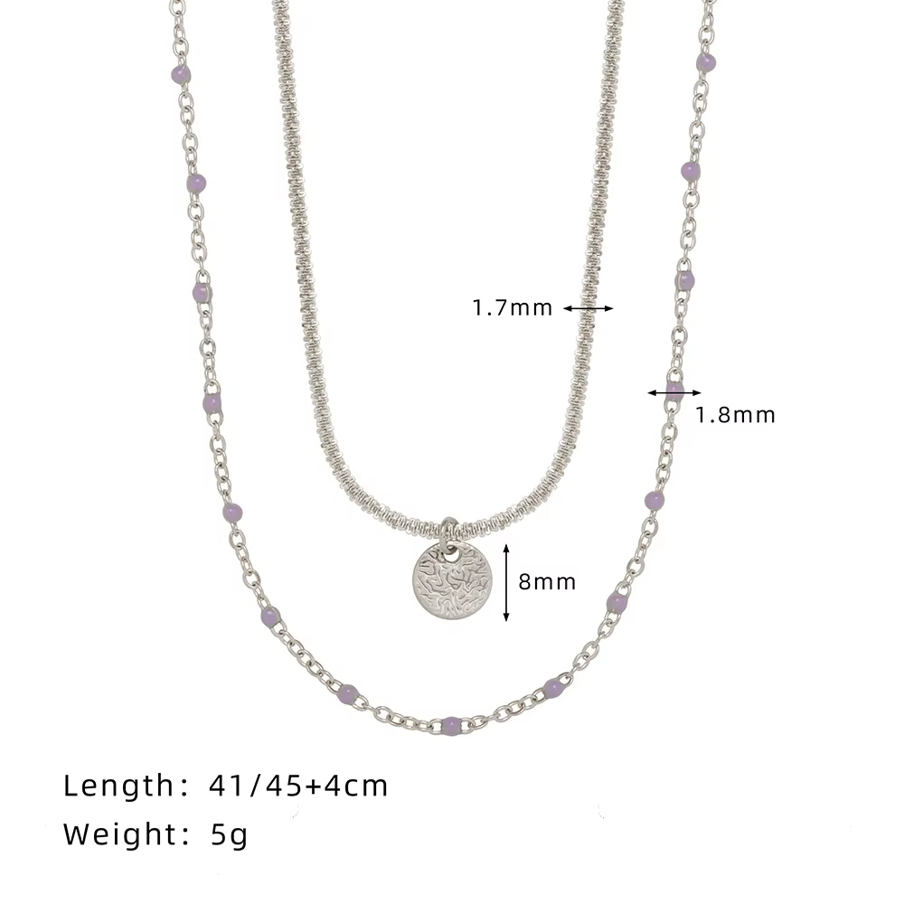 Amaiyllis lumière luxe feuille d'aluminium rond Double couche collier pendentif Niche lilas Beanie c