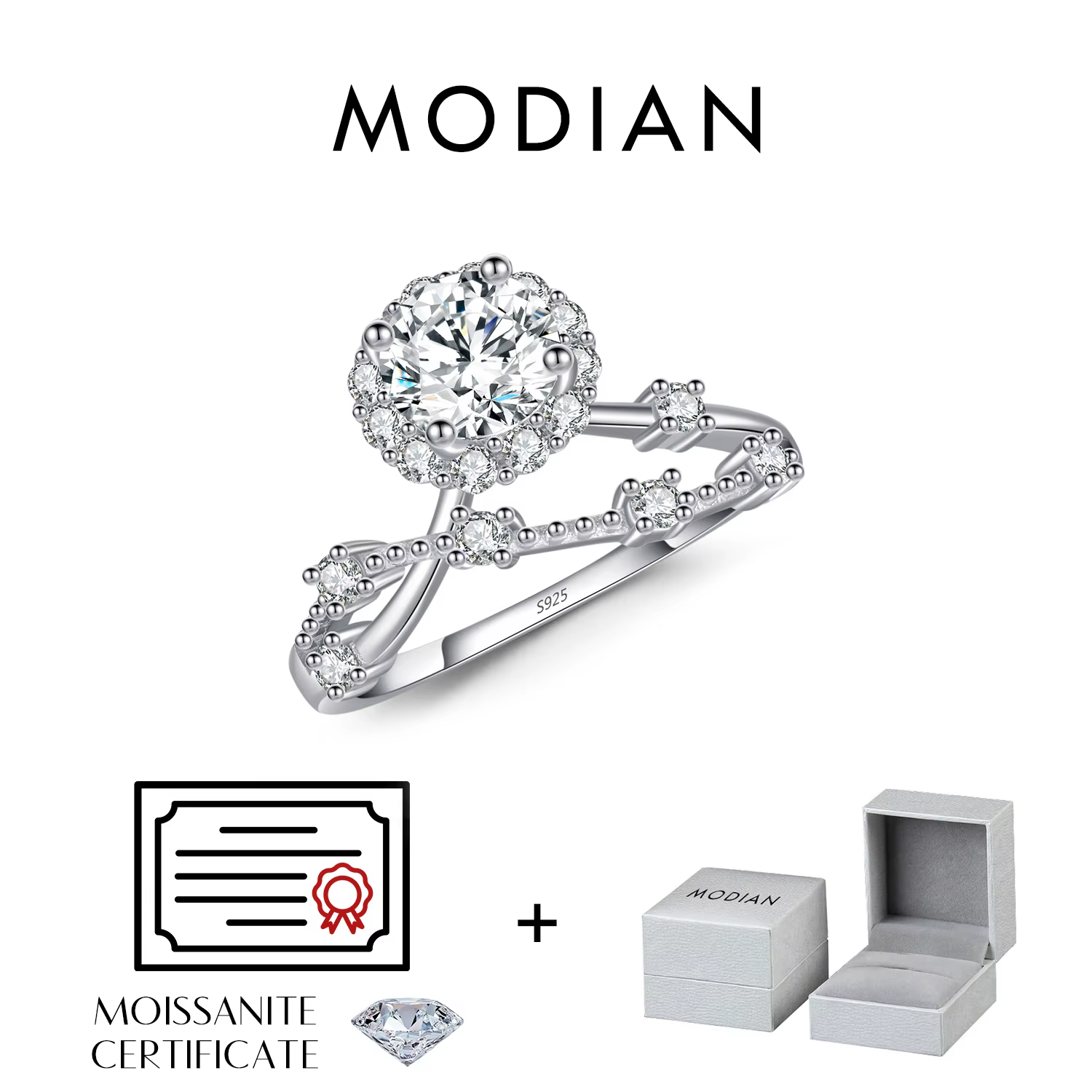 MODIAN-Bague Moissanite en argent regardé 925 avec diamant de laboratoire délicat pour femme, bague 
