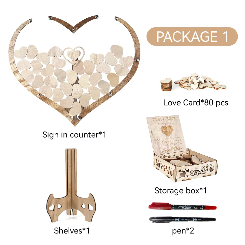 Livre d'or de mariage en bois avec cœurs à suspendre, livre de messages, cadre photo pour table, déc