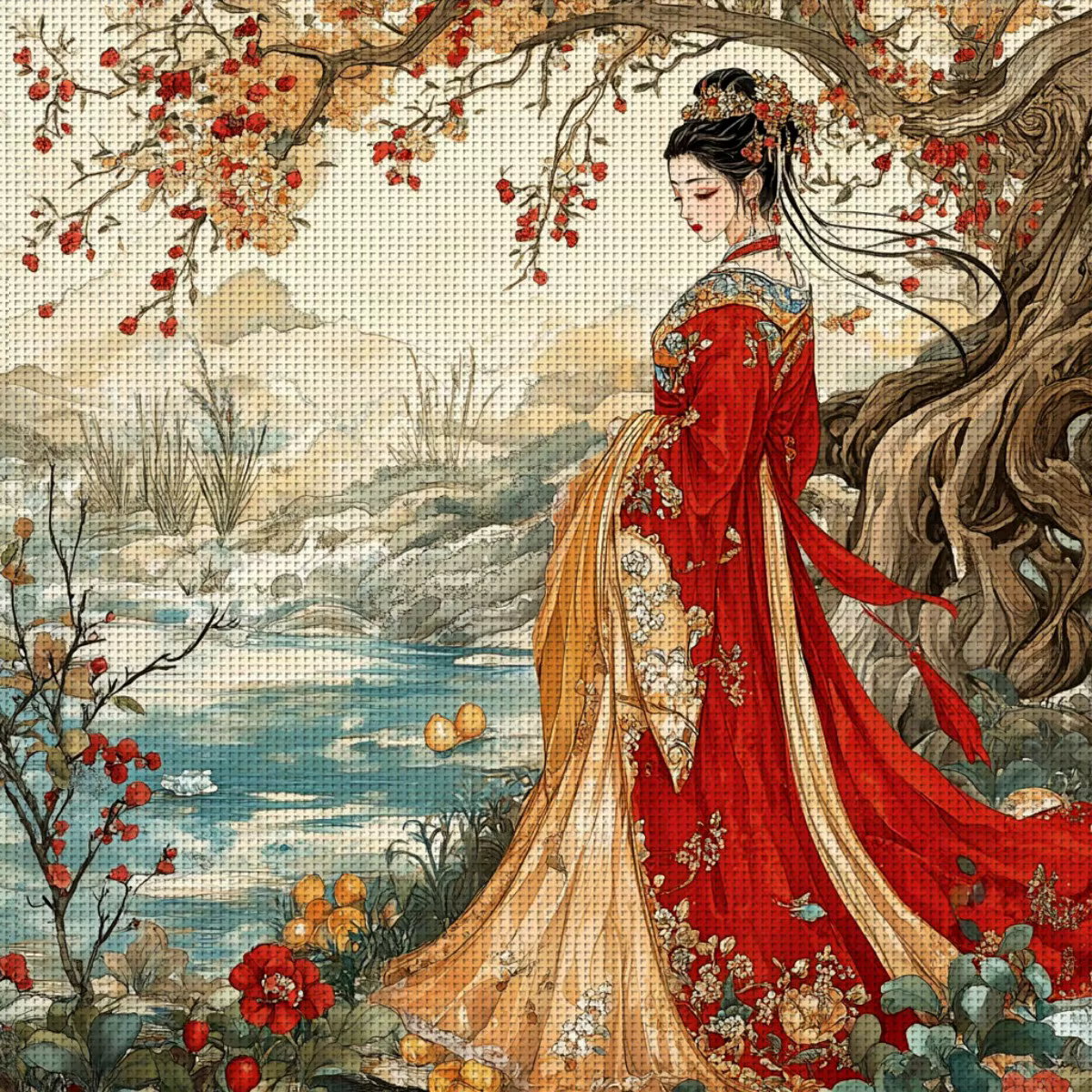 1 ensemble de kits de broderie au point de croix sur tissu imprimé 11CT/14CT, 40x40cm[15.7x15.7Inch]