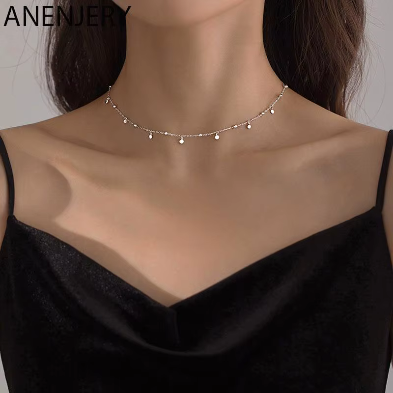 ANENJERY bijoux délicats disques de perles rondes collier ras du cou pour les femmes fête clavicule 
