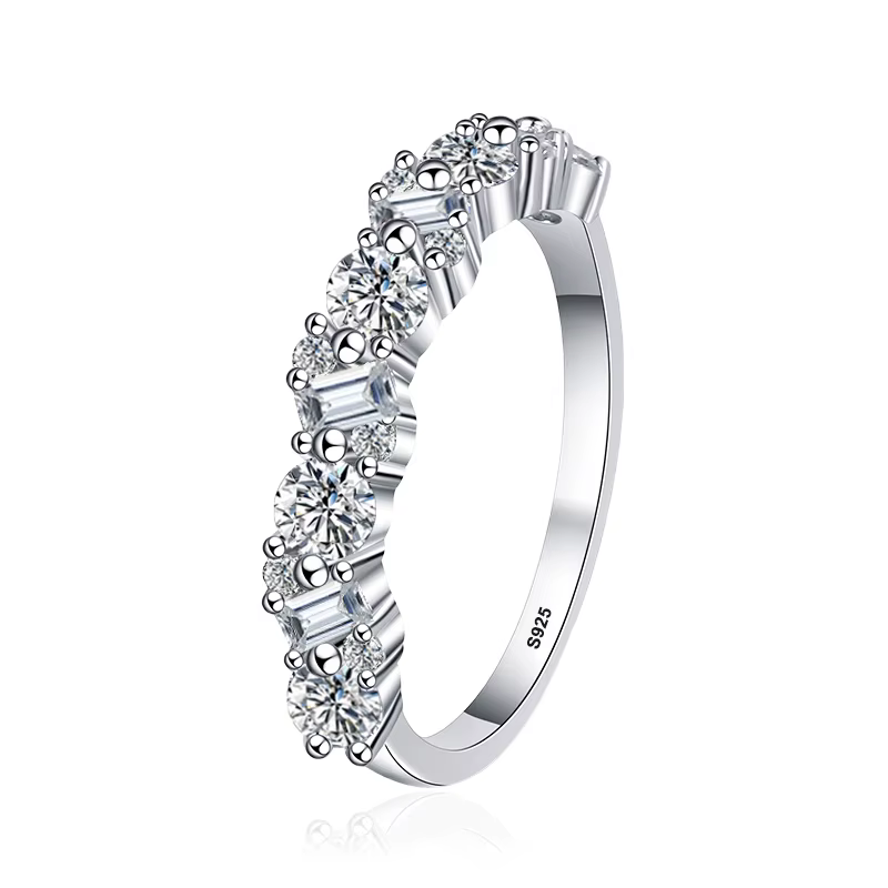 NeeTim – bague en Moissanite pour femmes, coupe émeraude, ronde, scintillante, en argent Sterling 92